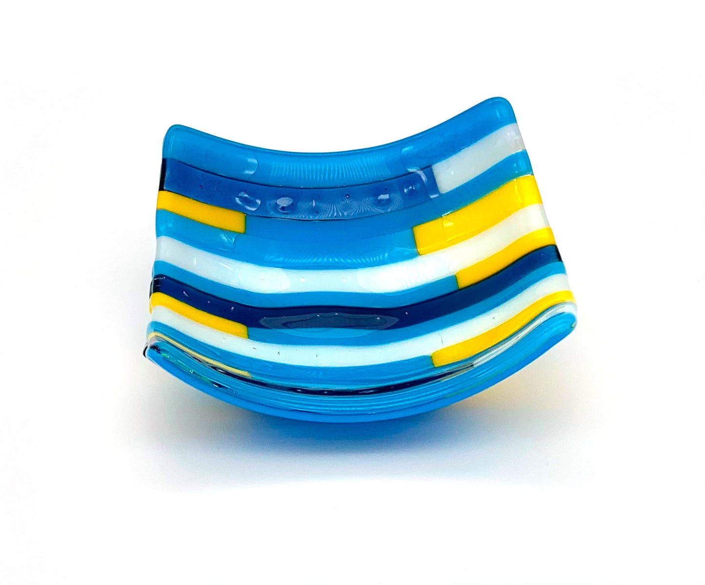 Square Dish Blue and Yellow and Navy and White