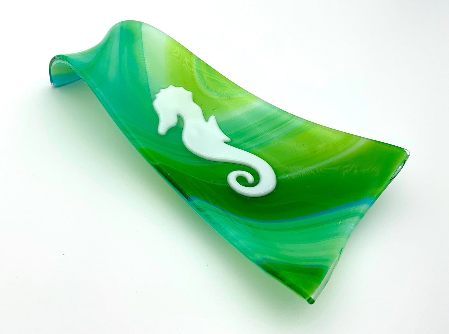 Spoon Rest Green with White Seahorse