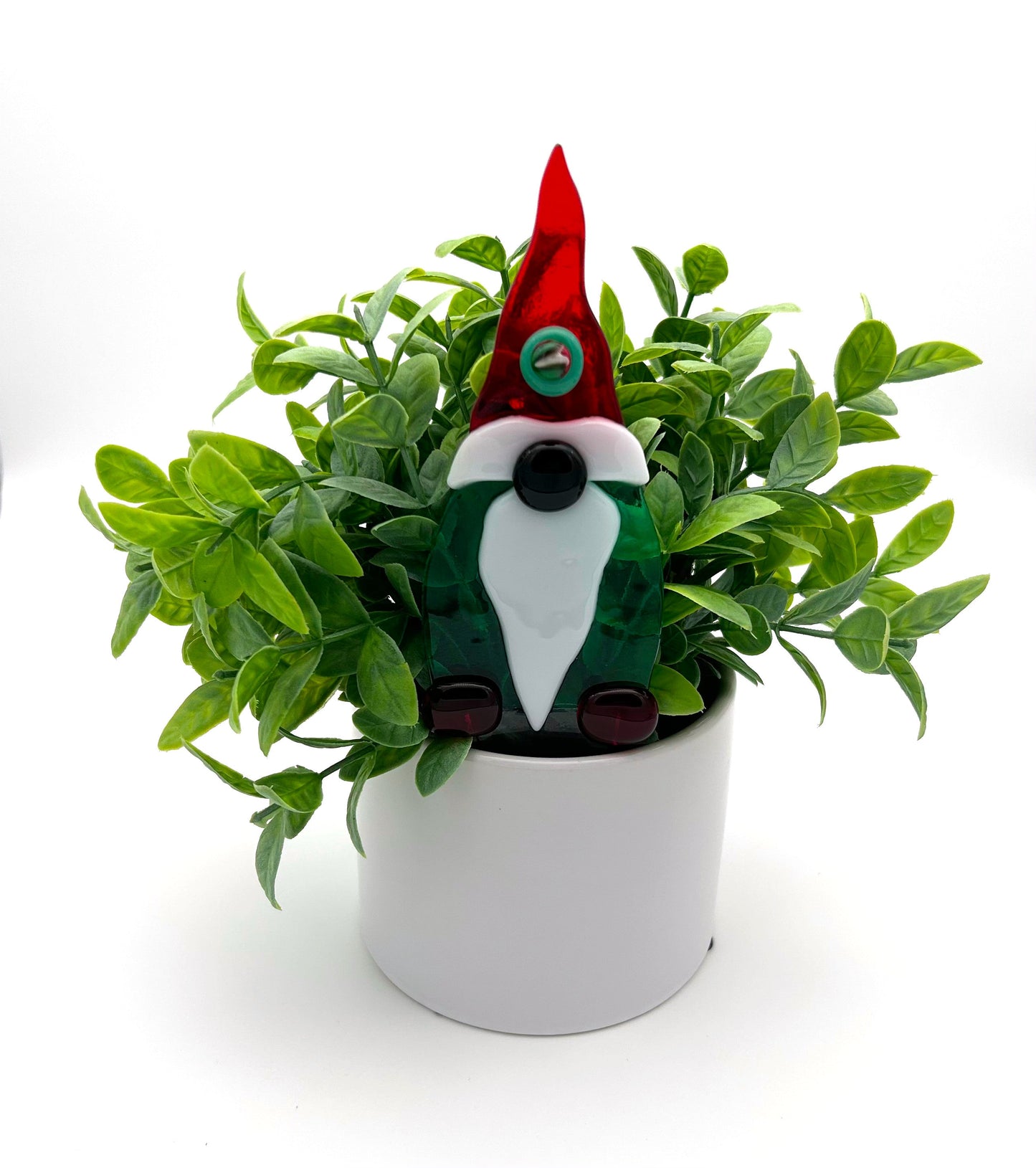 Garden Art Gnome Green Red Striped Ball on Cap