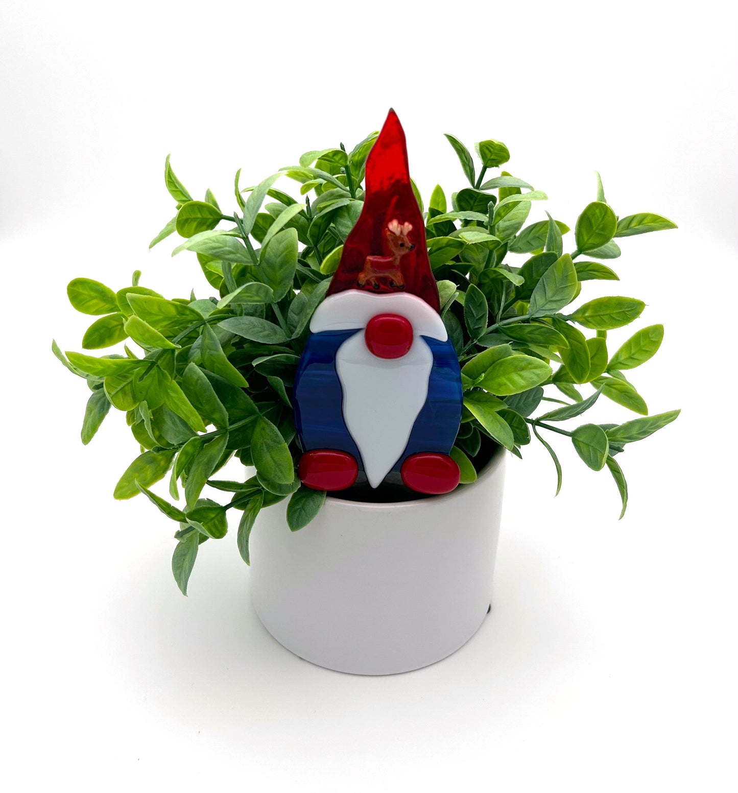 Garden Art Gnome Blue Red Reindeer on Cap