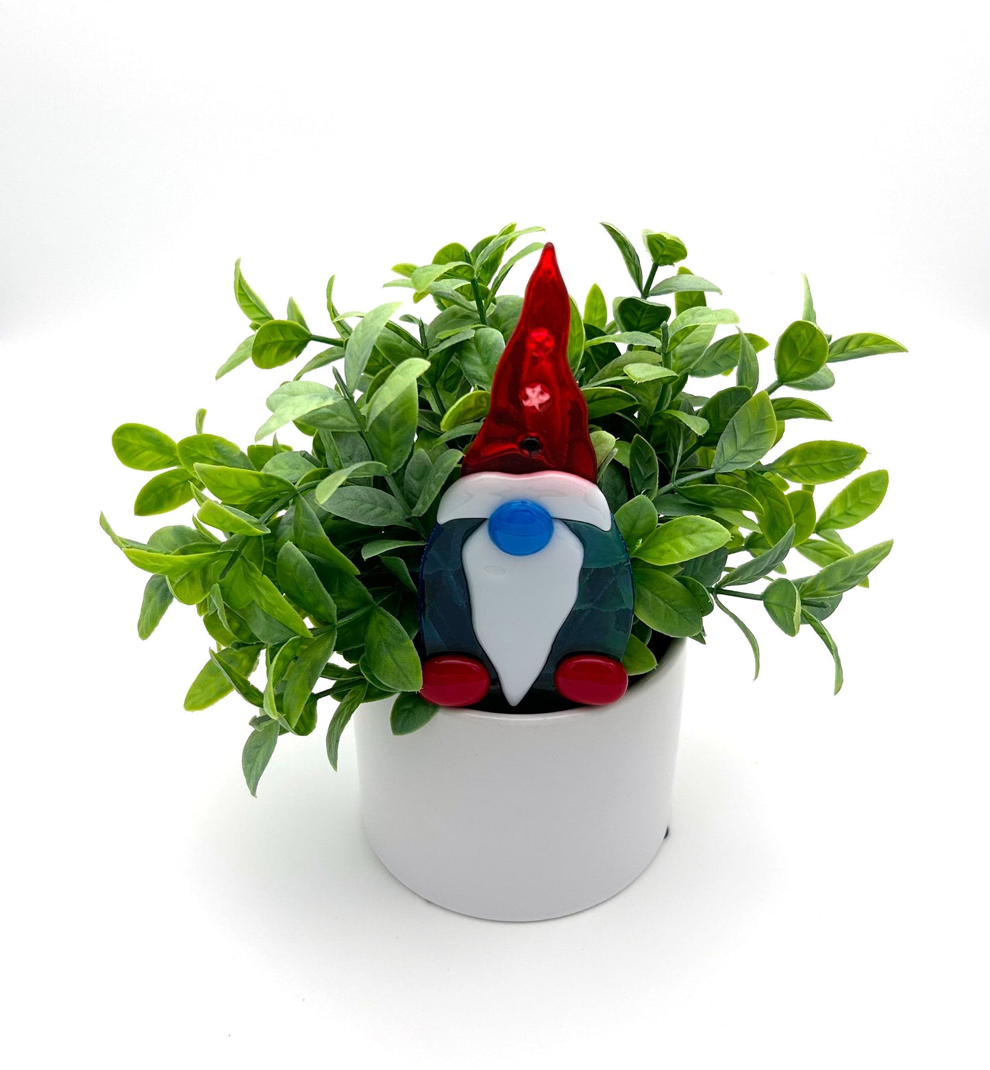 Garden Art Gnome Light Blue Light Red Stars on Cap