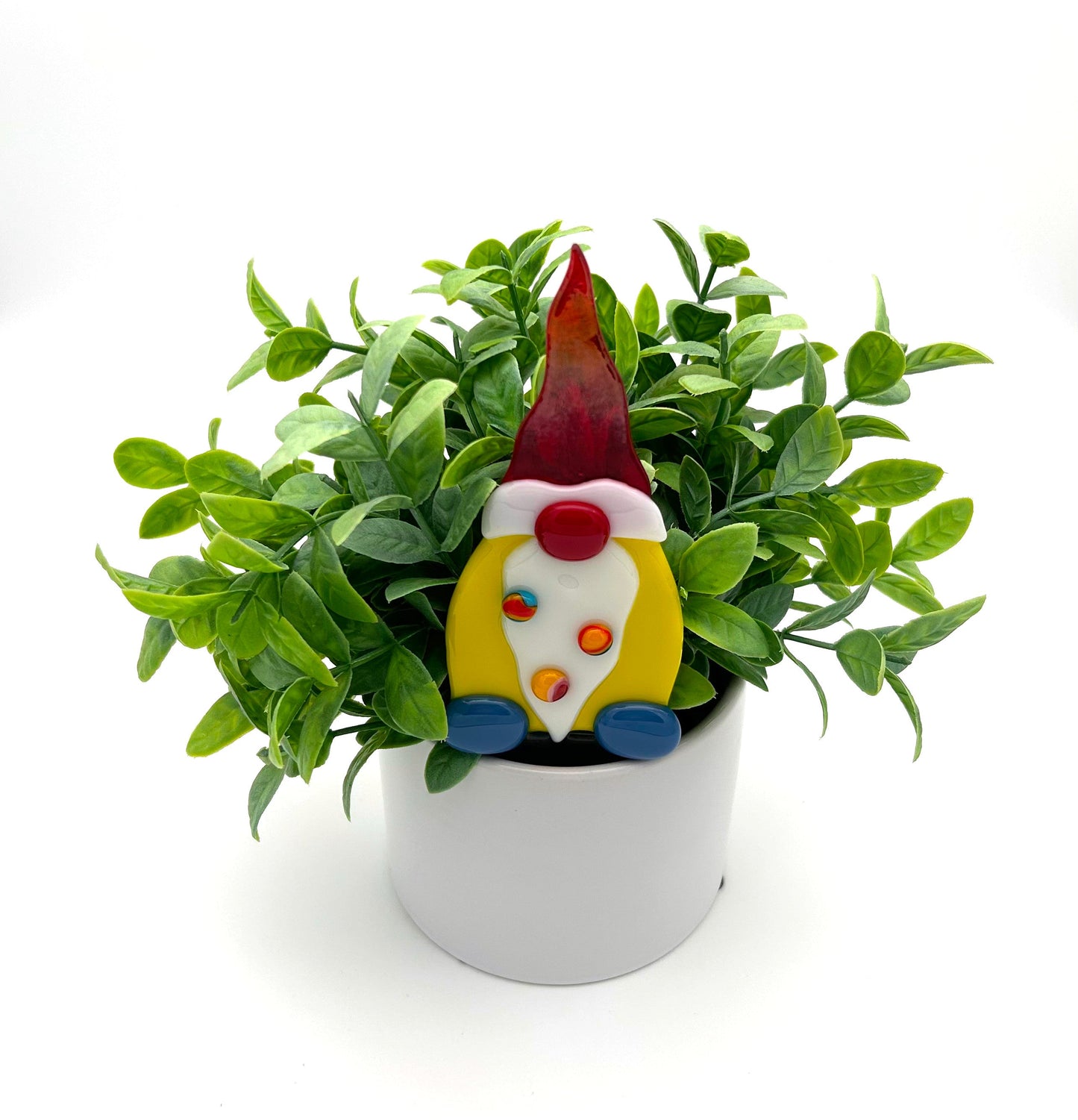 Garden Art Gnome Yellow Red Swirly Ball on Beard