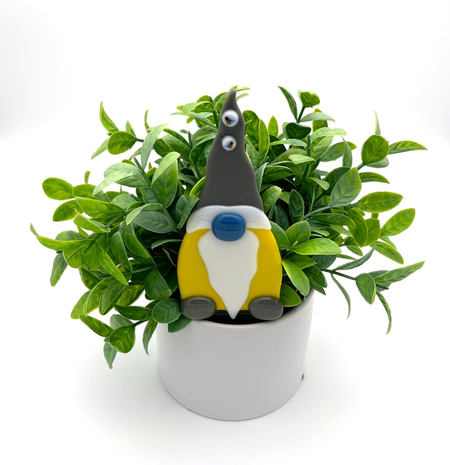 Garden Art Gnome Yellow Gray Birds on Cap