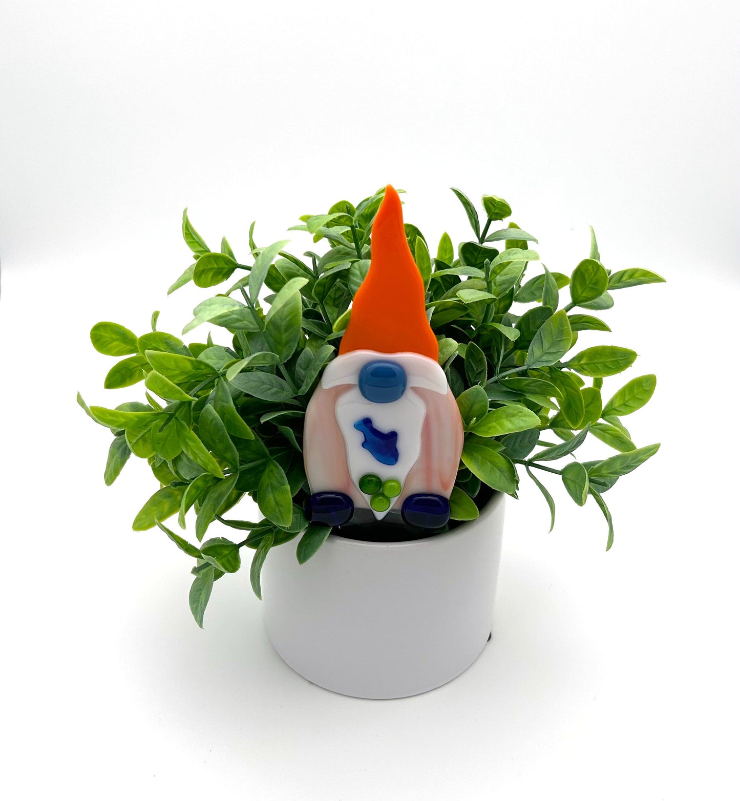 Garden Art Gnome Creamsicle Coat Orange Cap Fish on Beard
