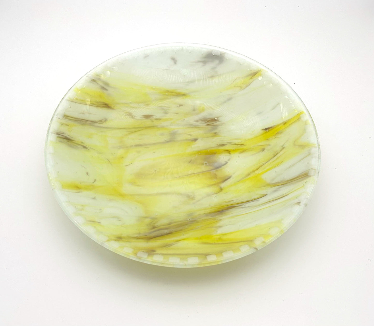 Bowl Large Low White and Yellow and Brown Swirl