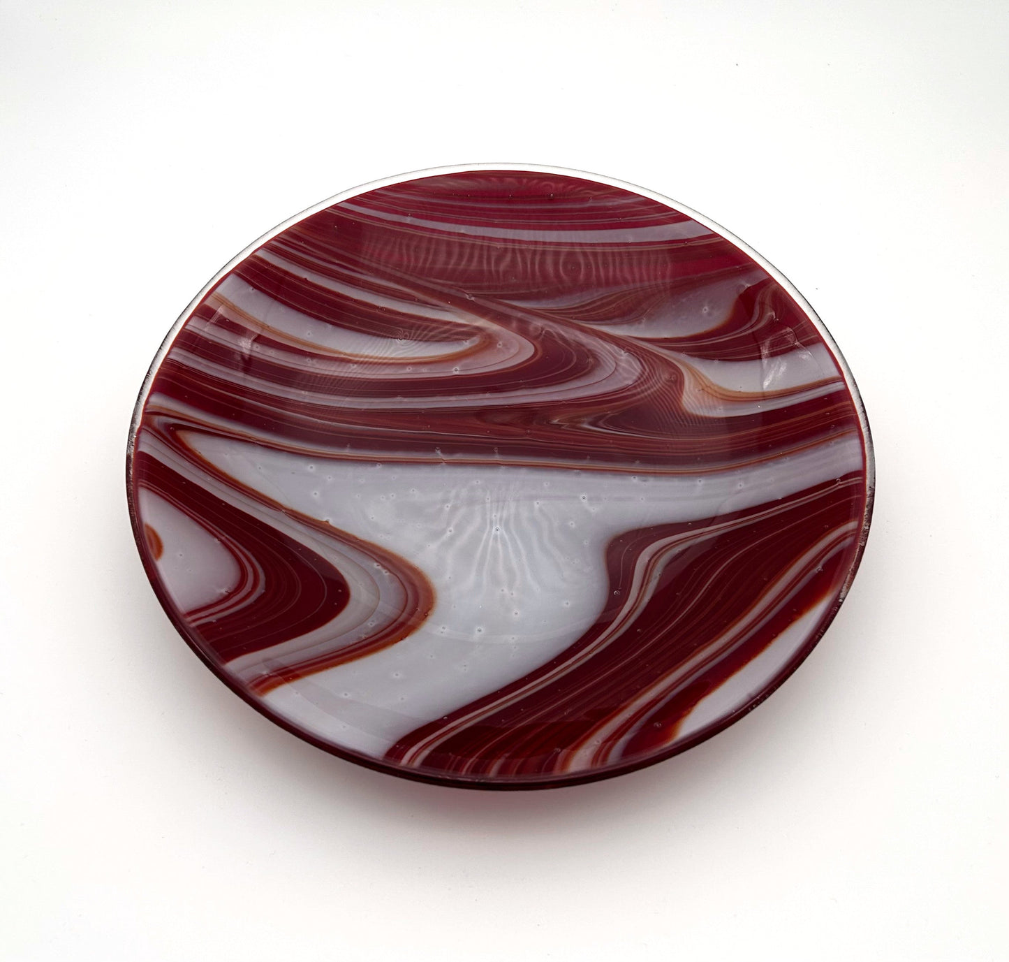 Bowl Large Low Red and White and Orange Swirl
