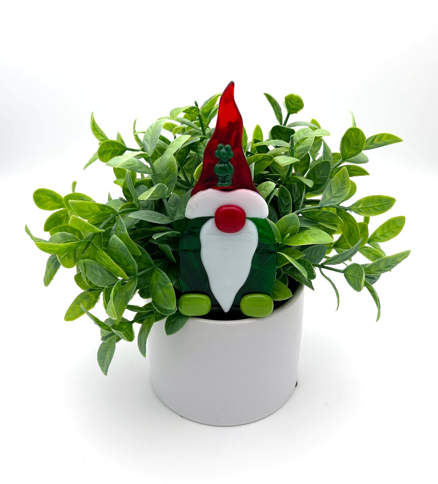 Garden Art Gnome Green Red Frog on Cap