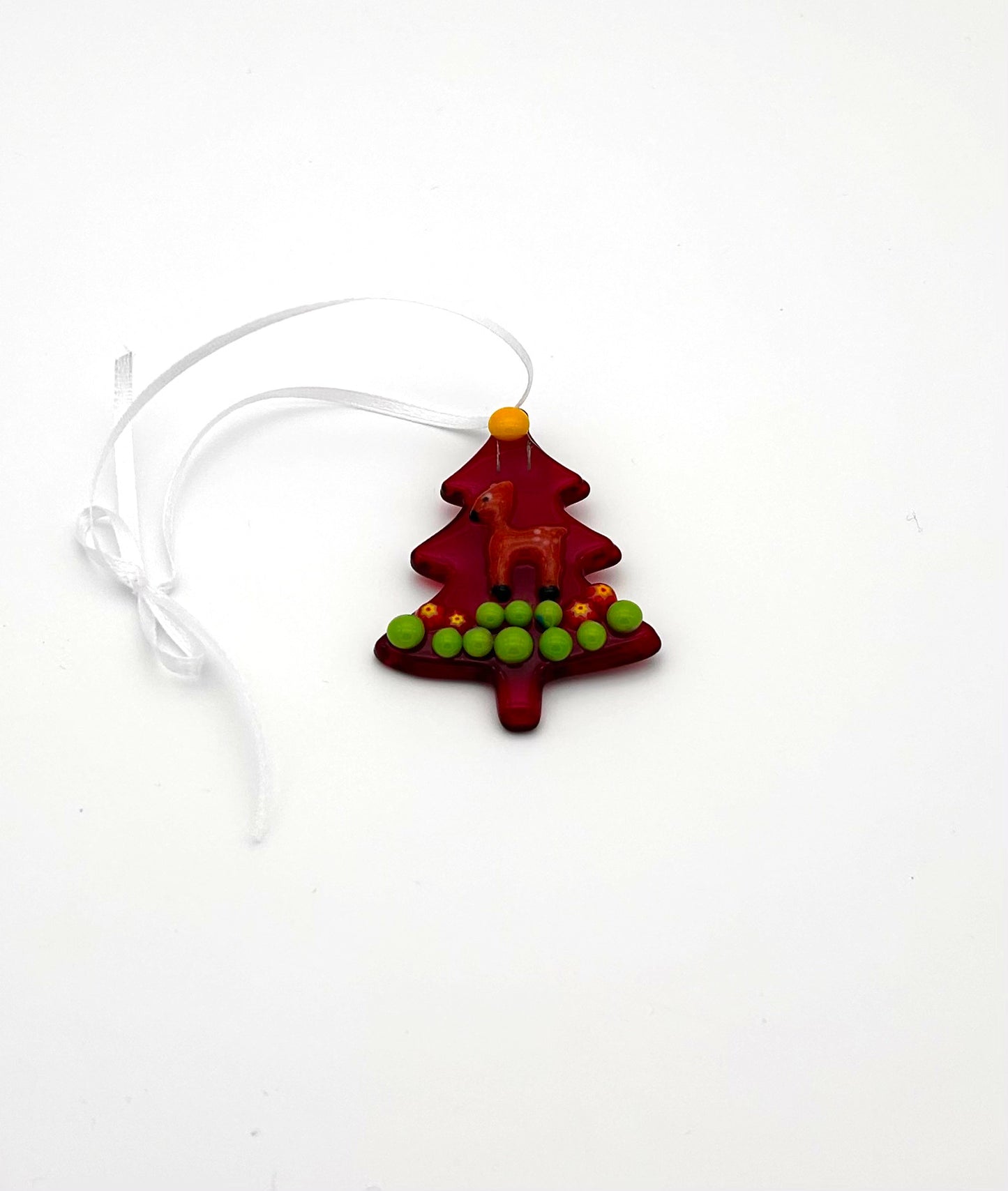 Ornament Medium Tree Red with Fawn