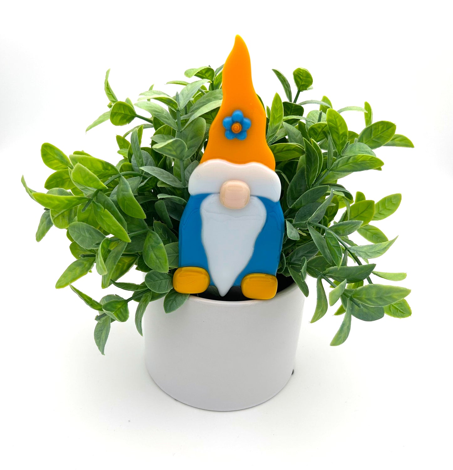 Garden Art Gnome Blue Yellow Cap with Flower
