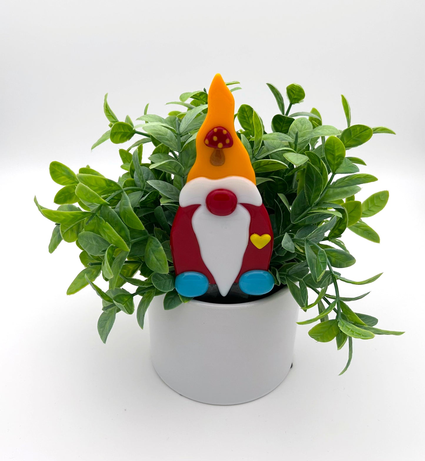 Garden Art Gnome Red Gold Cap with Mushroom