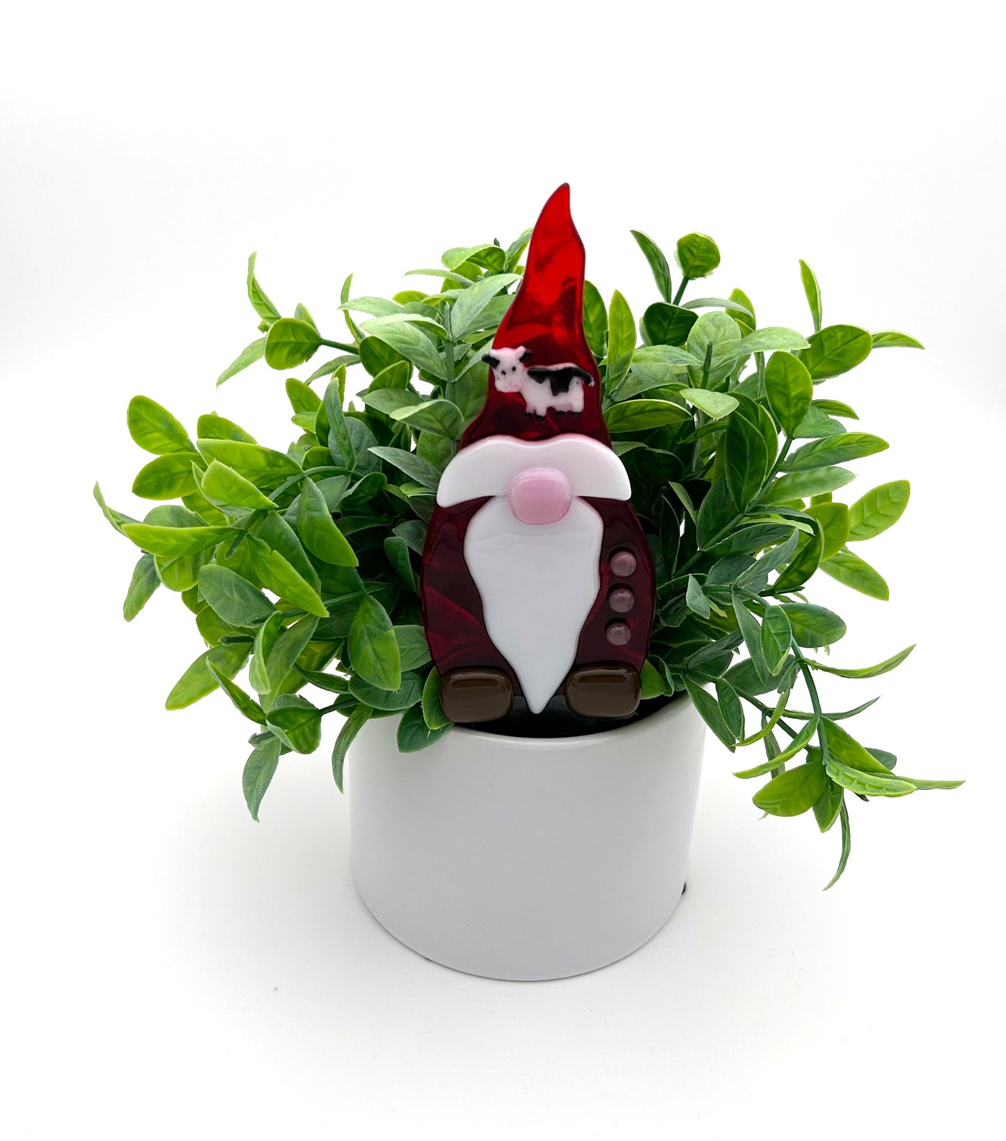 Garden Art Gnome Red Red Cap with Cow