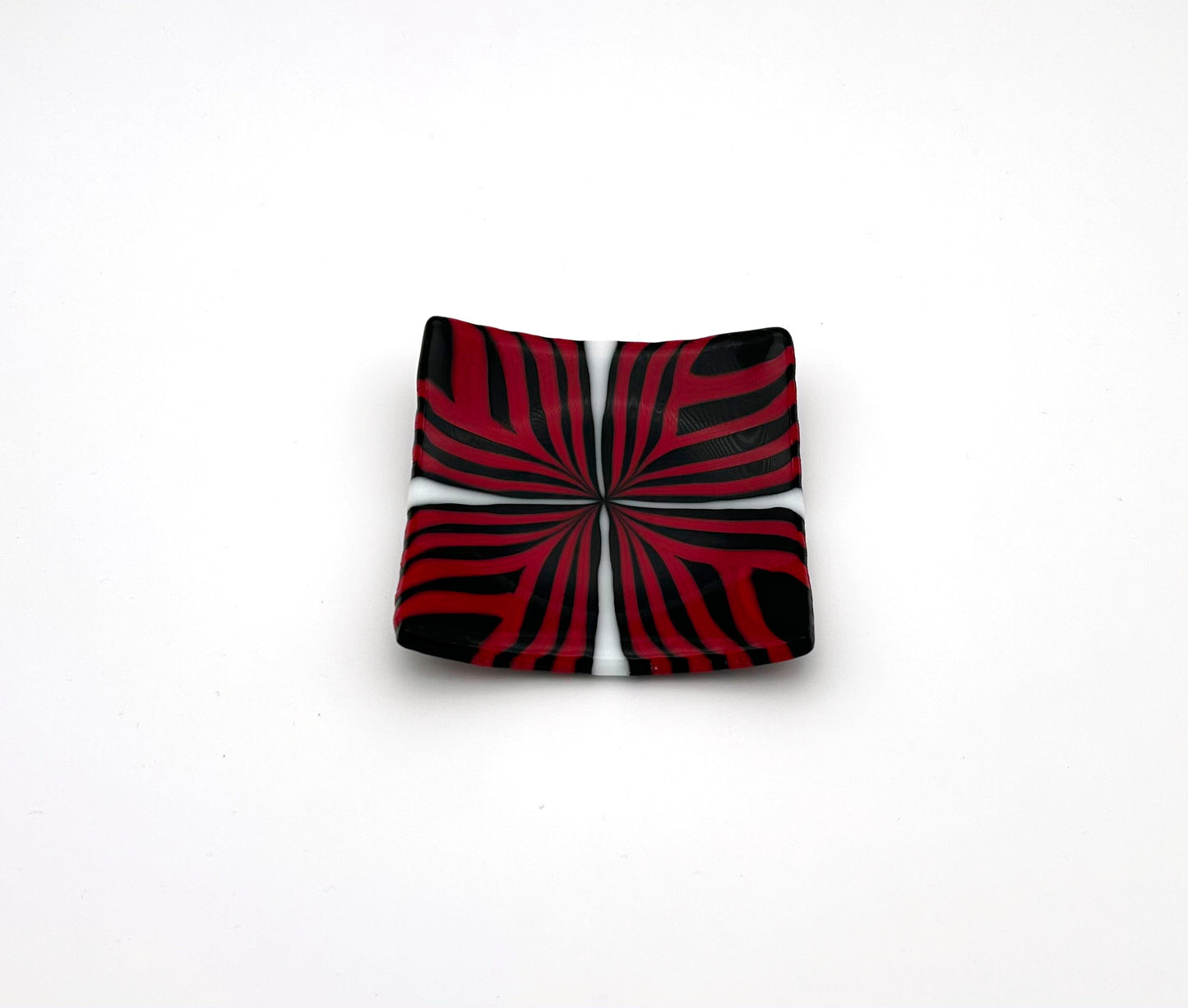 Square Dish Red Black and White
