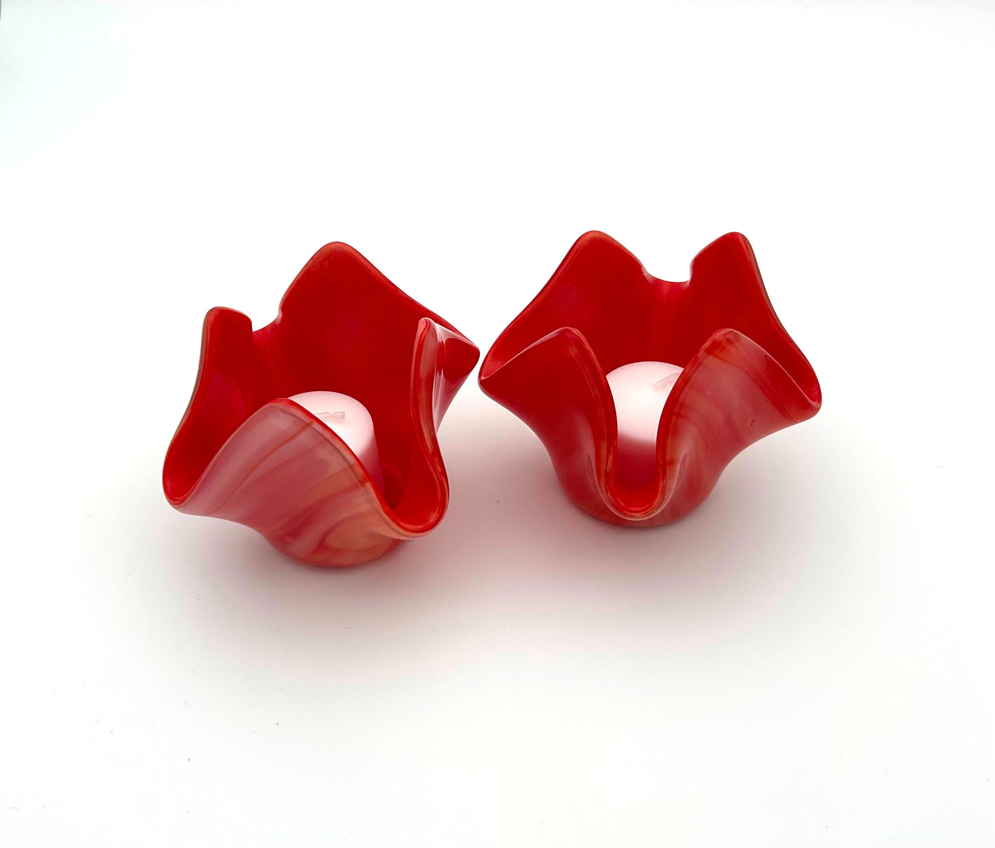 Votive Coral White Swirl Pair