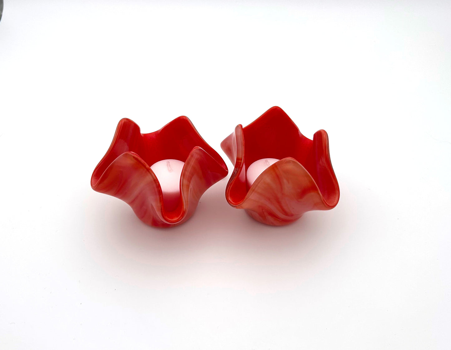 Votive Coral White Swirl Pair