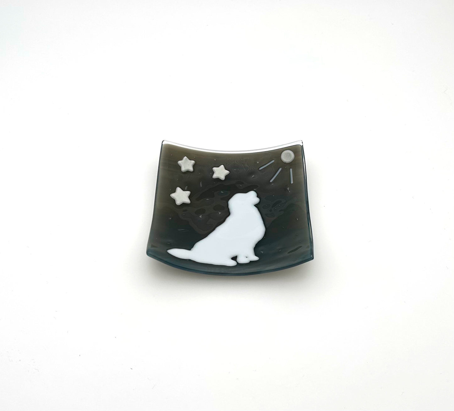 Square Dish Medium Gray Dog Stars Moon