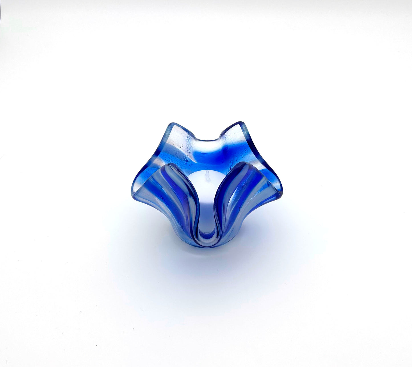 Votive Transparent Blue and White Wispy