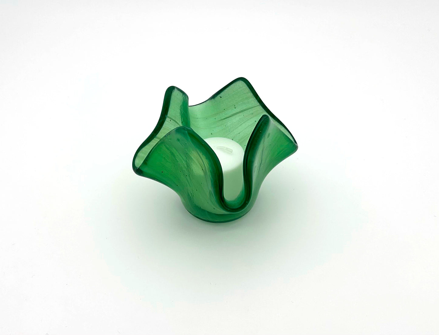 Votive Transparent Green and White Wispy