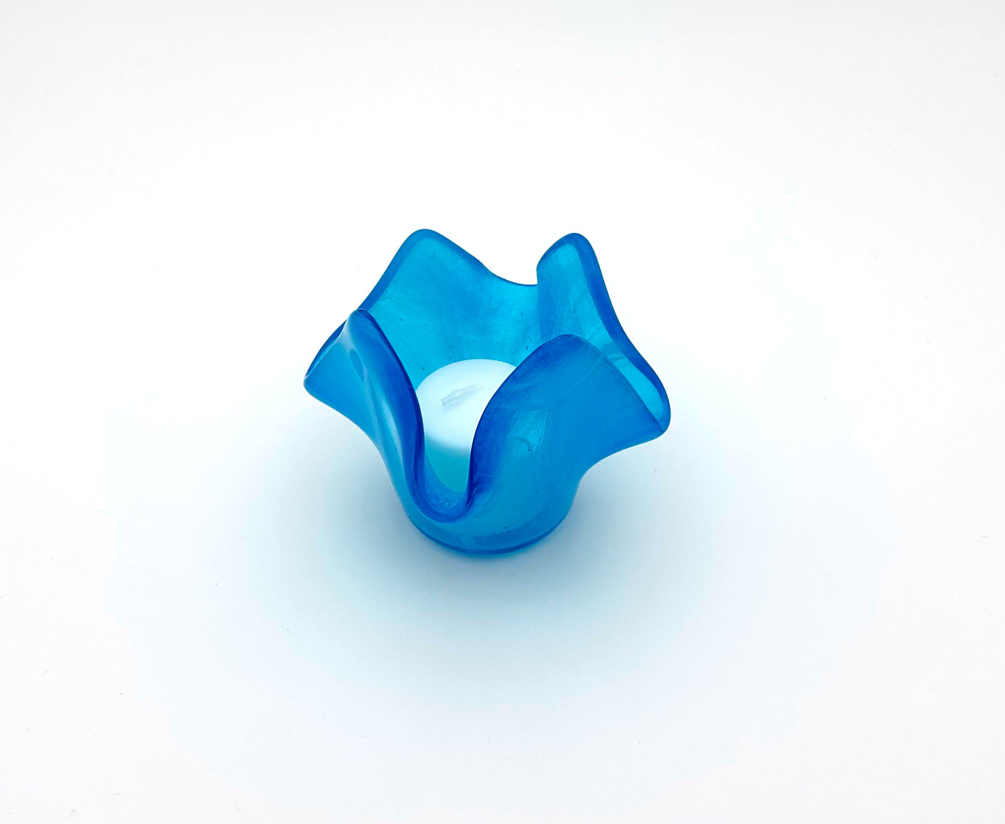 Votive Transparent Bright Blue and White Wispy