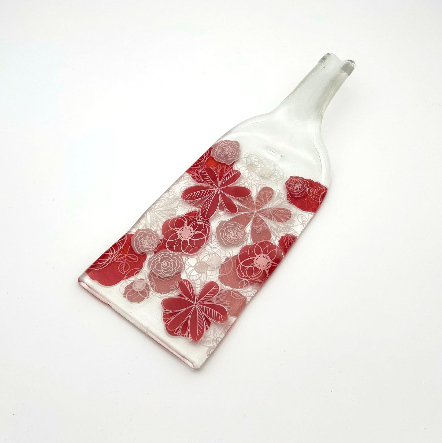 Melted Bottle Tray Clear Pink Florettes