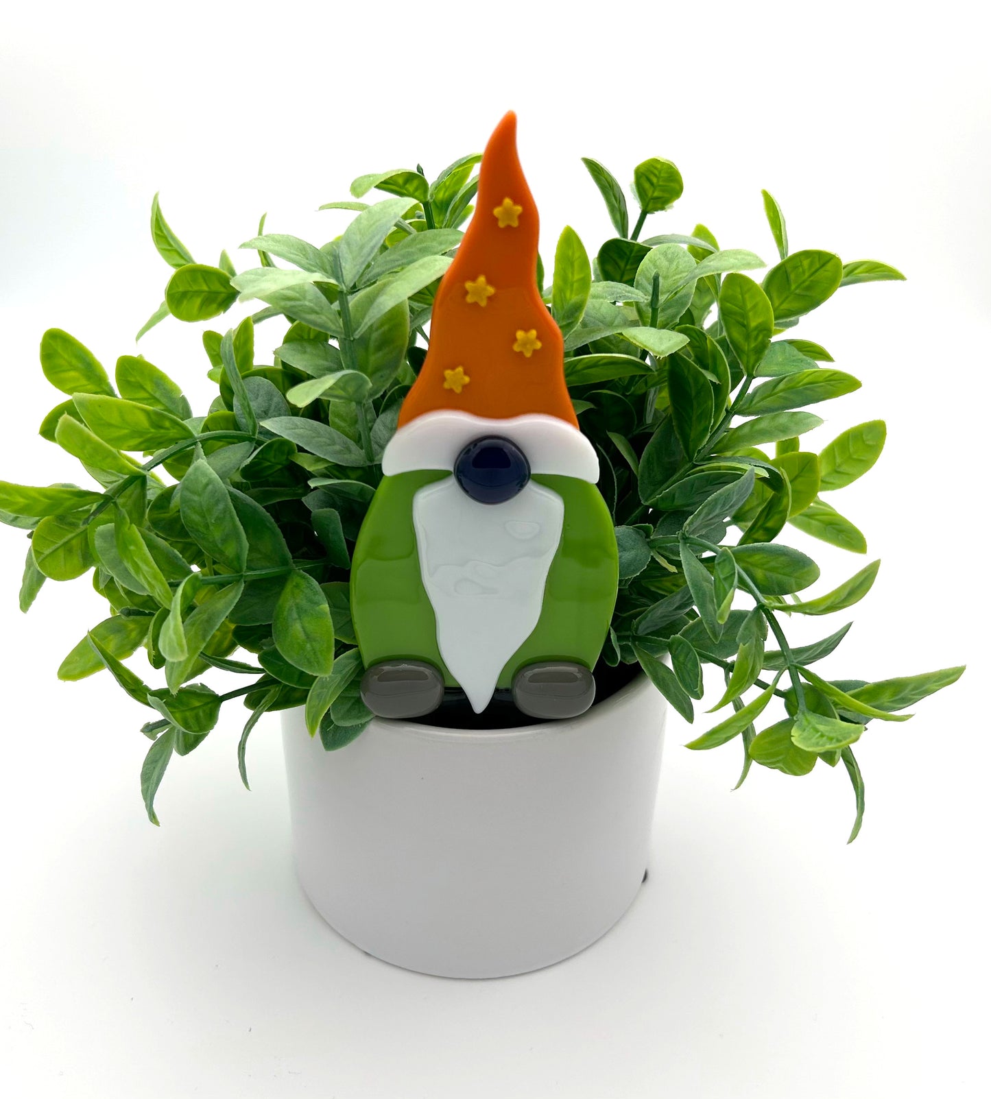 Garden Art Gnome Green Orange Cap with Yellow Stars