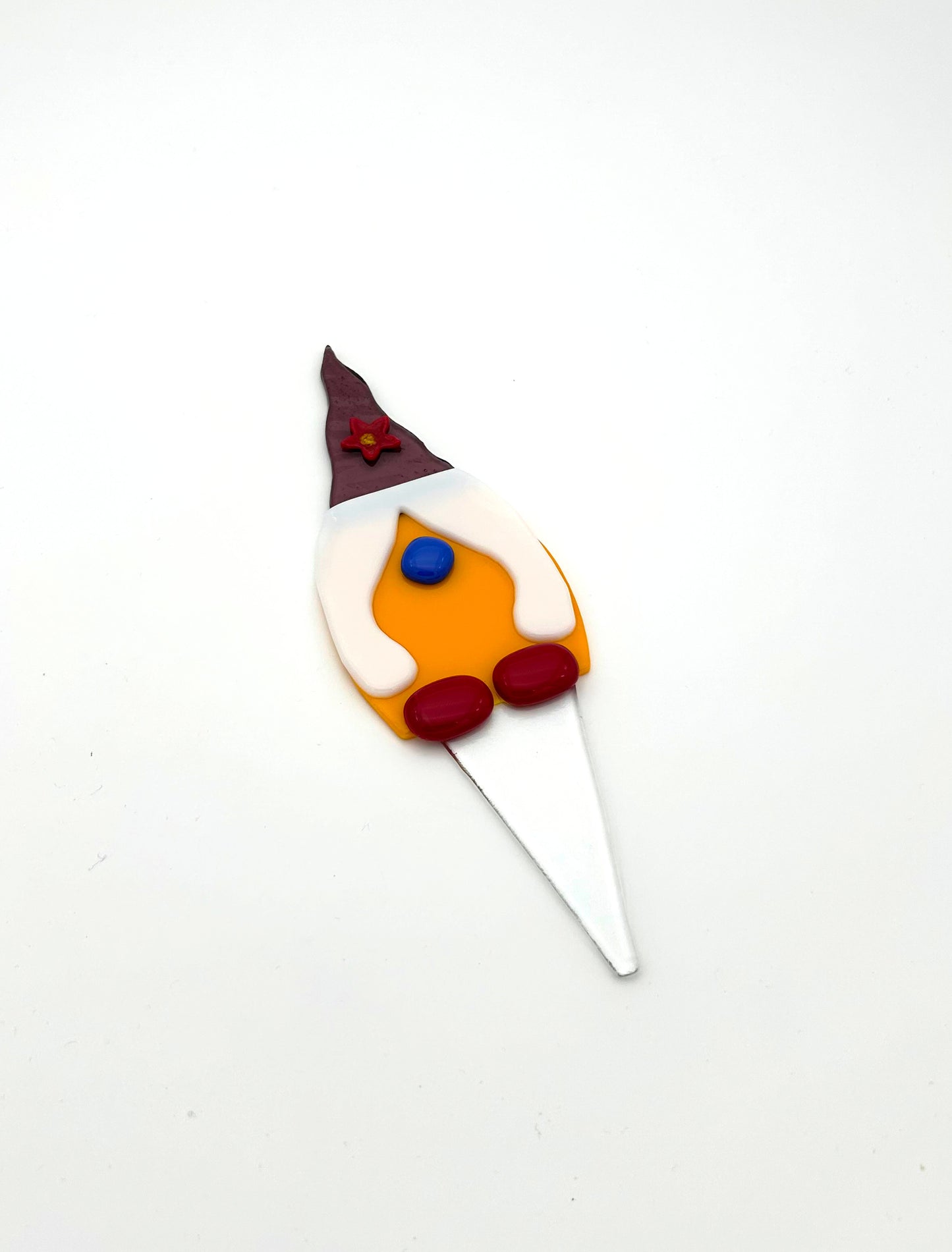 Garden Art Gnome Girl Yellow with Purple Cap with Flower