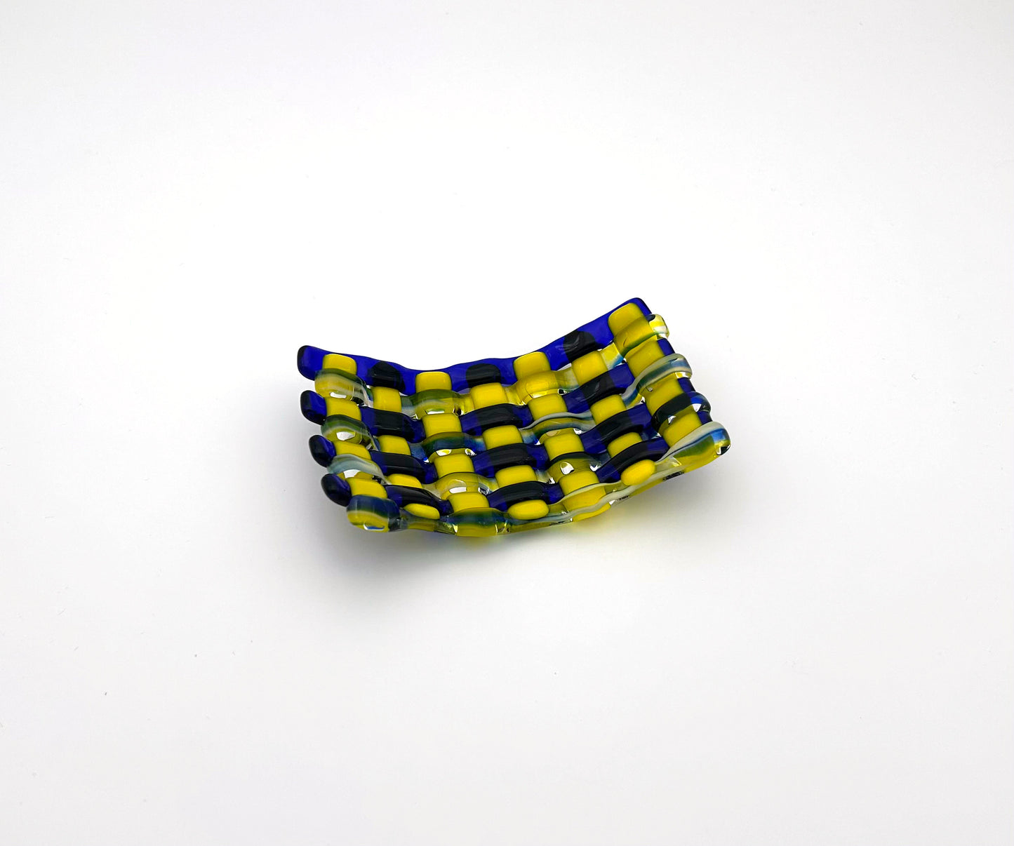 Woven Dish Small Blue Yellow Clear
