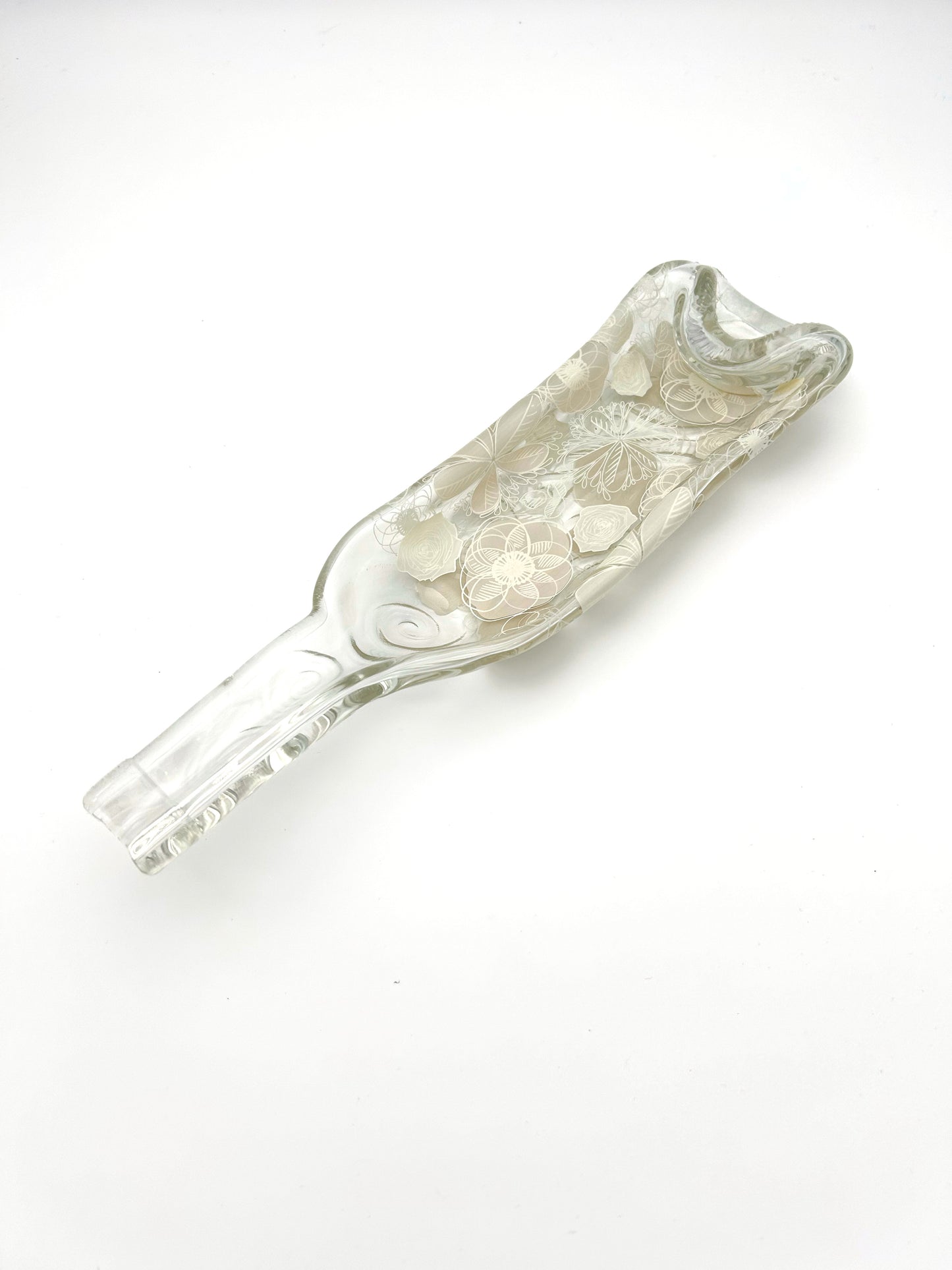 Melted Bottle Tray White Flowers Swirls