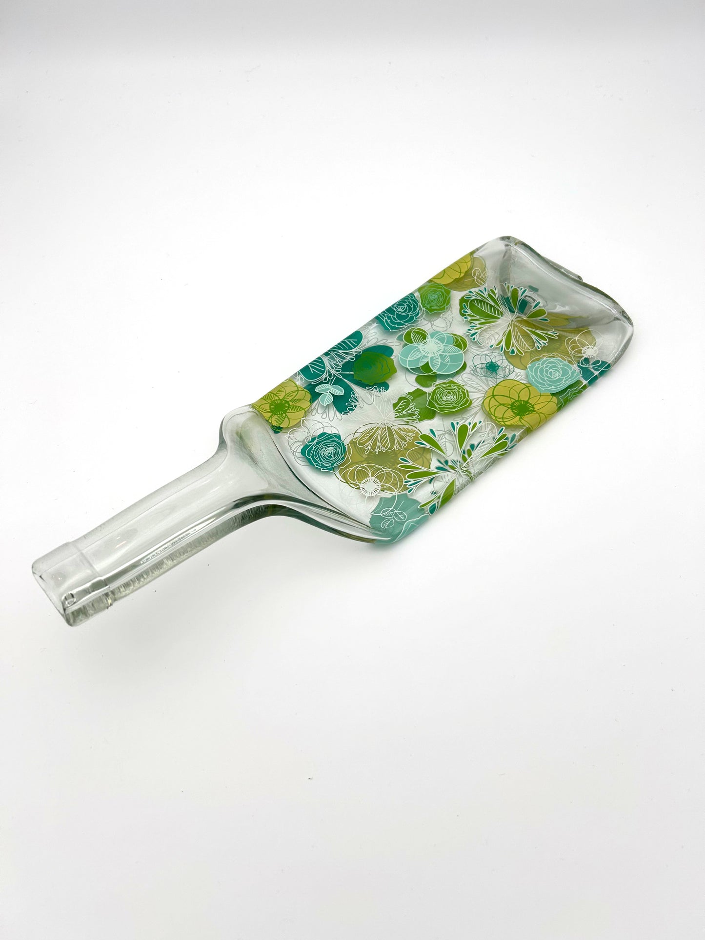 Melted Bottle Tray Clear Green Florettes