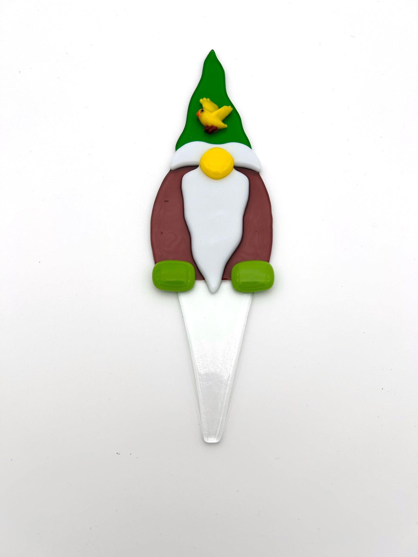 Garden Art Gnome Purple Coat Green Hat with Bird