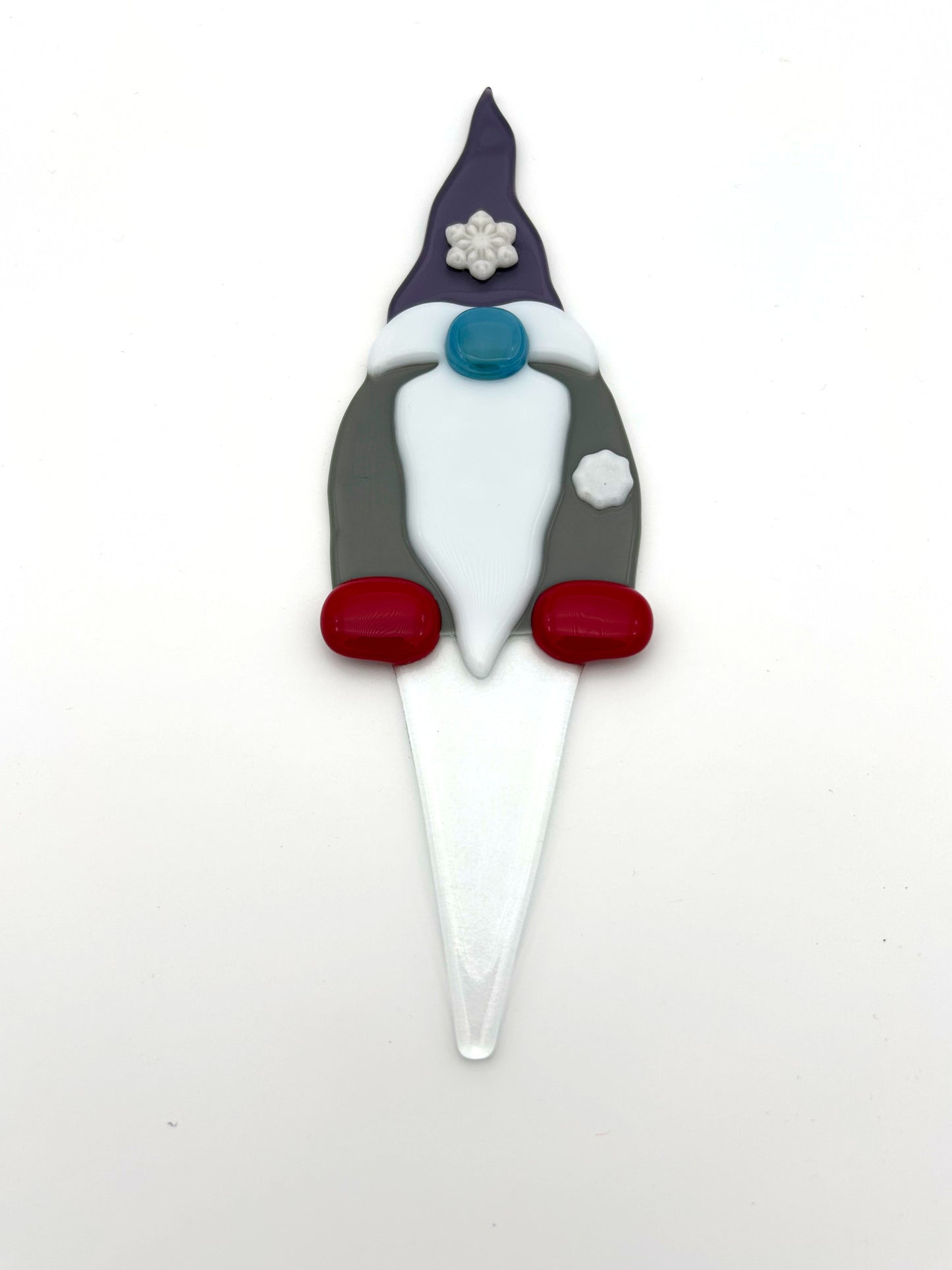 Garden Art Gnome Grey Coat Blue Hat with Snowflake