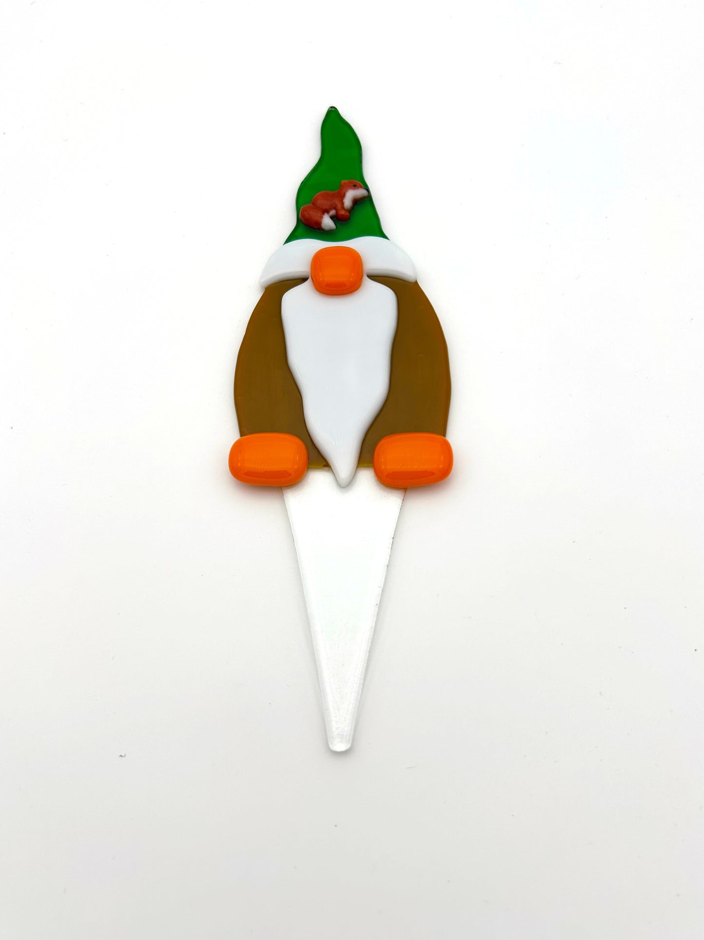 Garden Art Gnome Brown Coat Green Hat with Fox