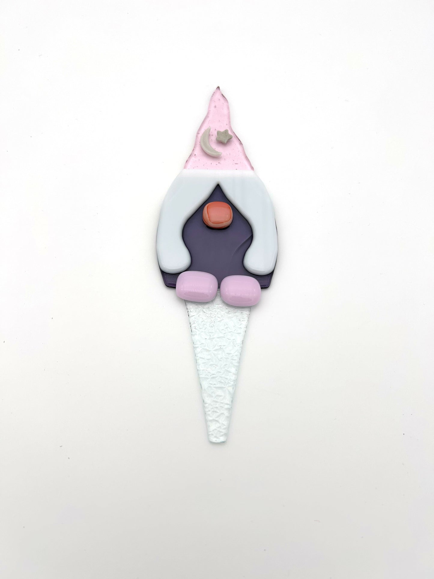 Garden Art Gnome Girl Purple Coat Pink Hat with Moon and Star