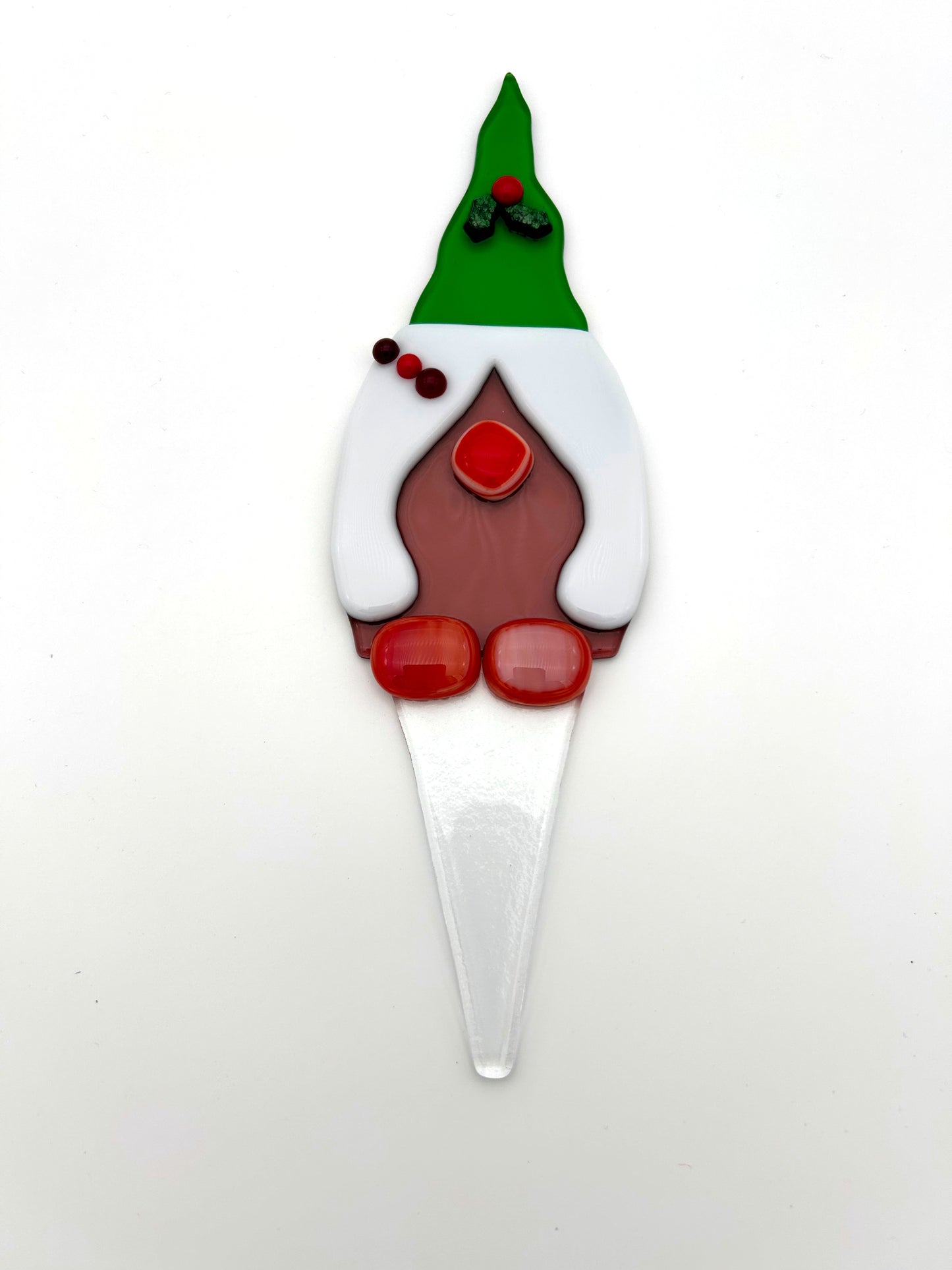 Garden Art Gnome Girl Purple Coat Green Hat with Holly