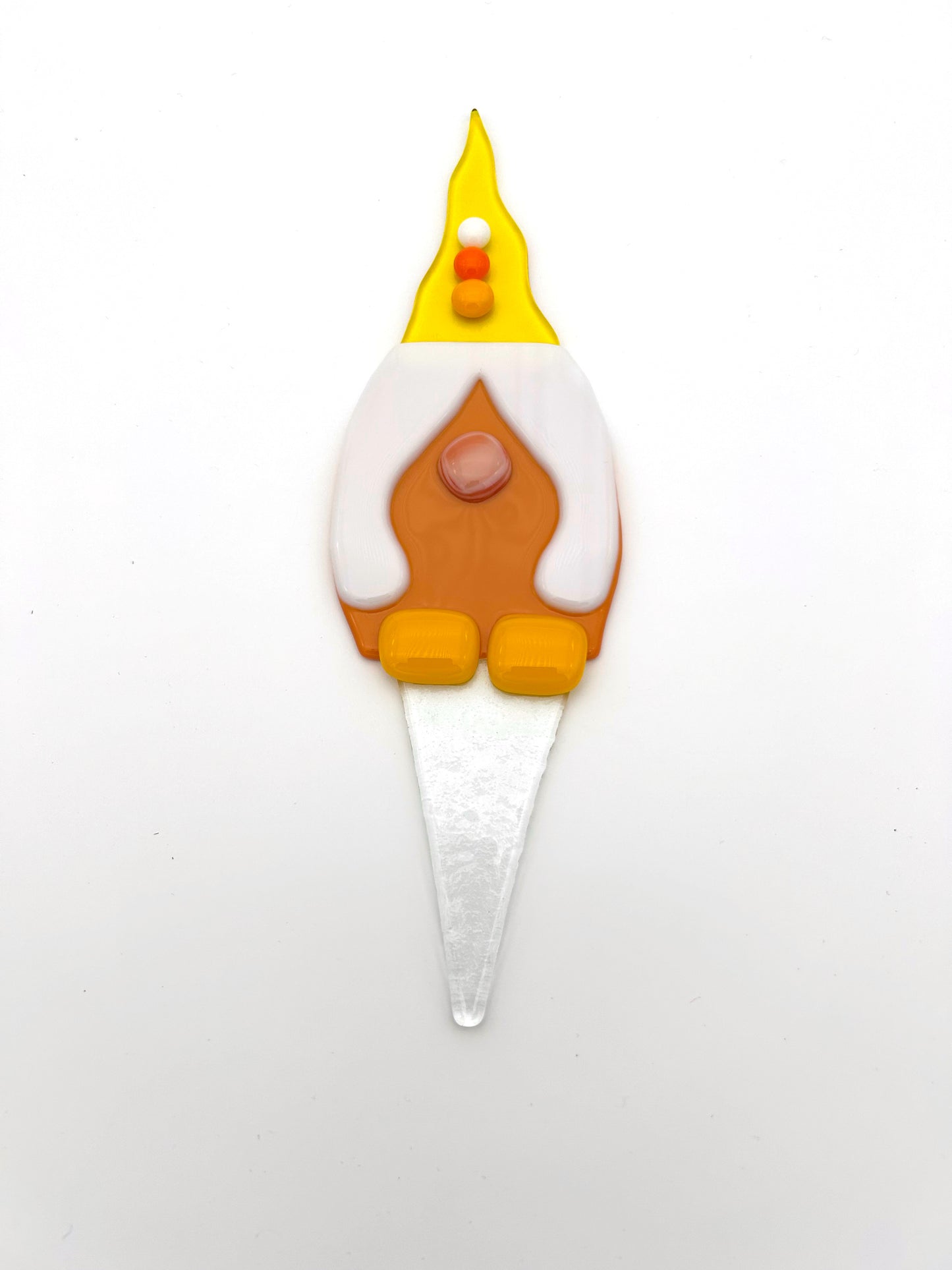 Garden Art Gnome Girl Peach Coat and Yellow Hat with Dots