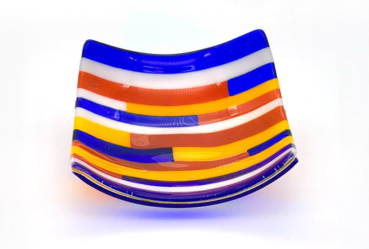 Square Dish Yellow and White and Amber and Navy