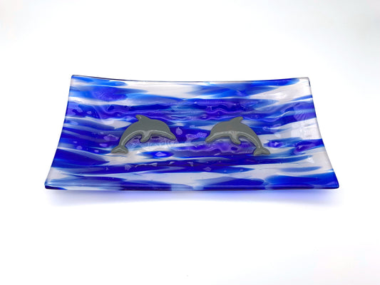 Rectangle Plate Blue with Dolphins