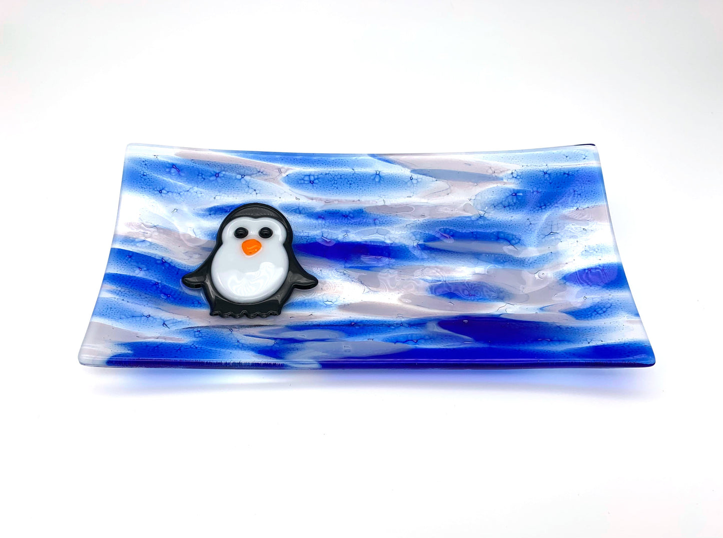 Rectangle Plate Blue and White with Penguin