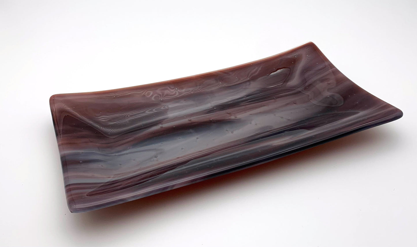 Rectangle Plate Deep Red and White Swirl