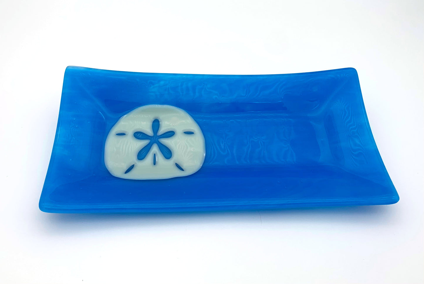 Rectangle Plate Blue with Cream Sand Dollar