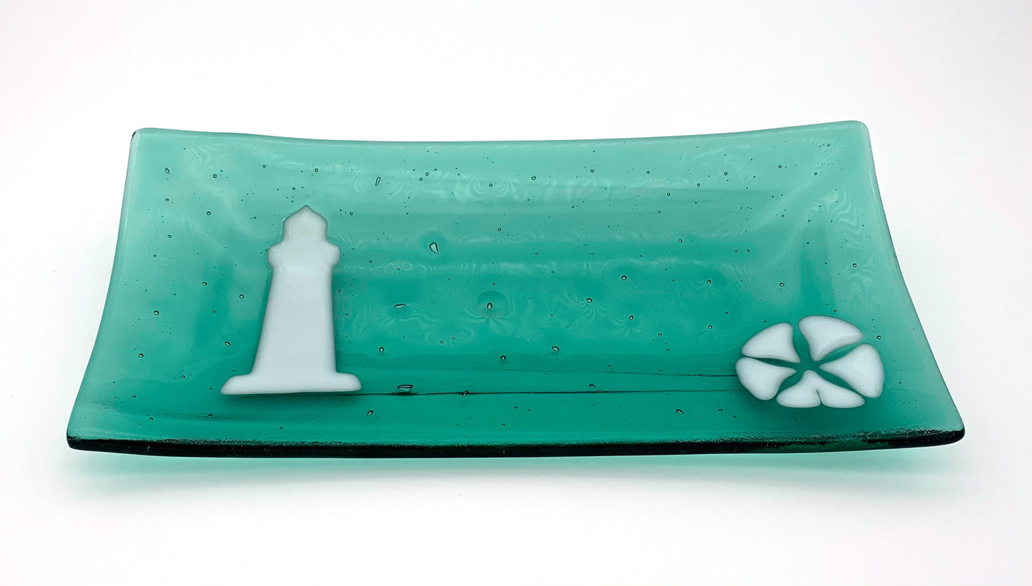 Rectangle Plate White Lighthouse and Sand Dollar