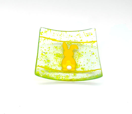 Square Dish Yellow Bunny on Yellow