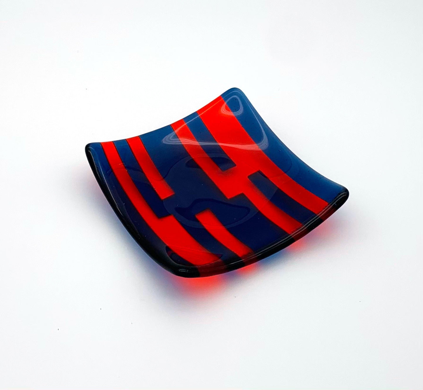 Square Dish Orange and Blue Stripes