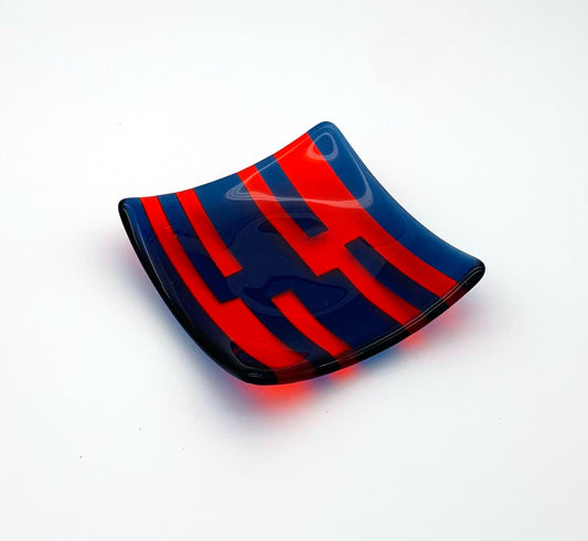 Square Dish Orange and Blue Stripes