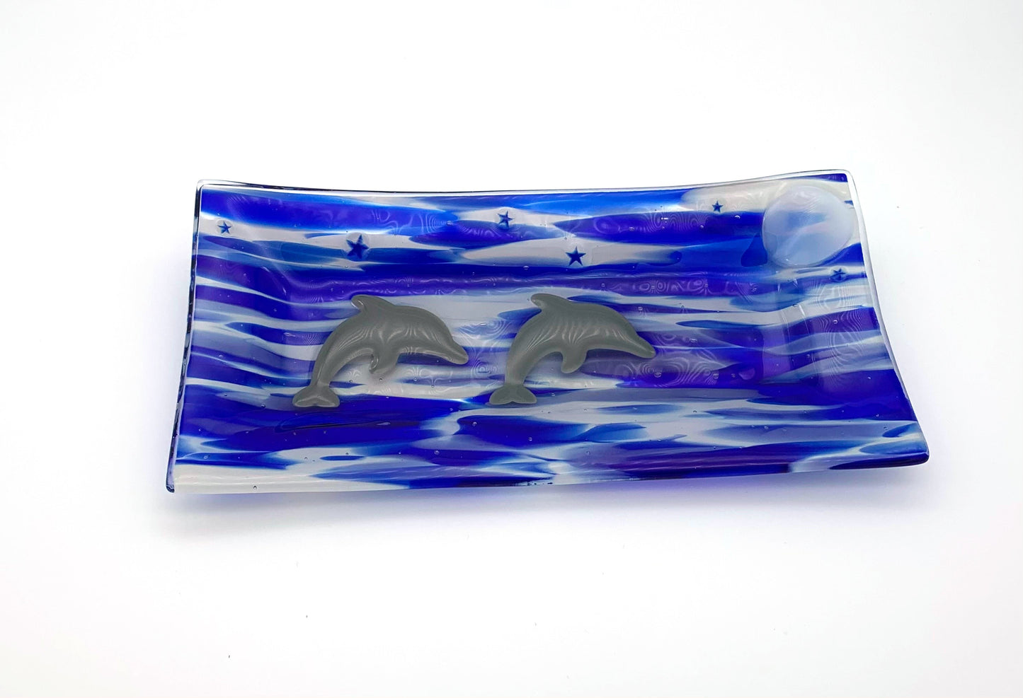Rectangle Plate Blue with Dolphins and Stars and Moon