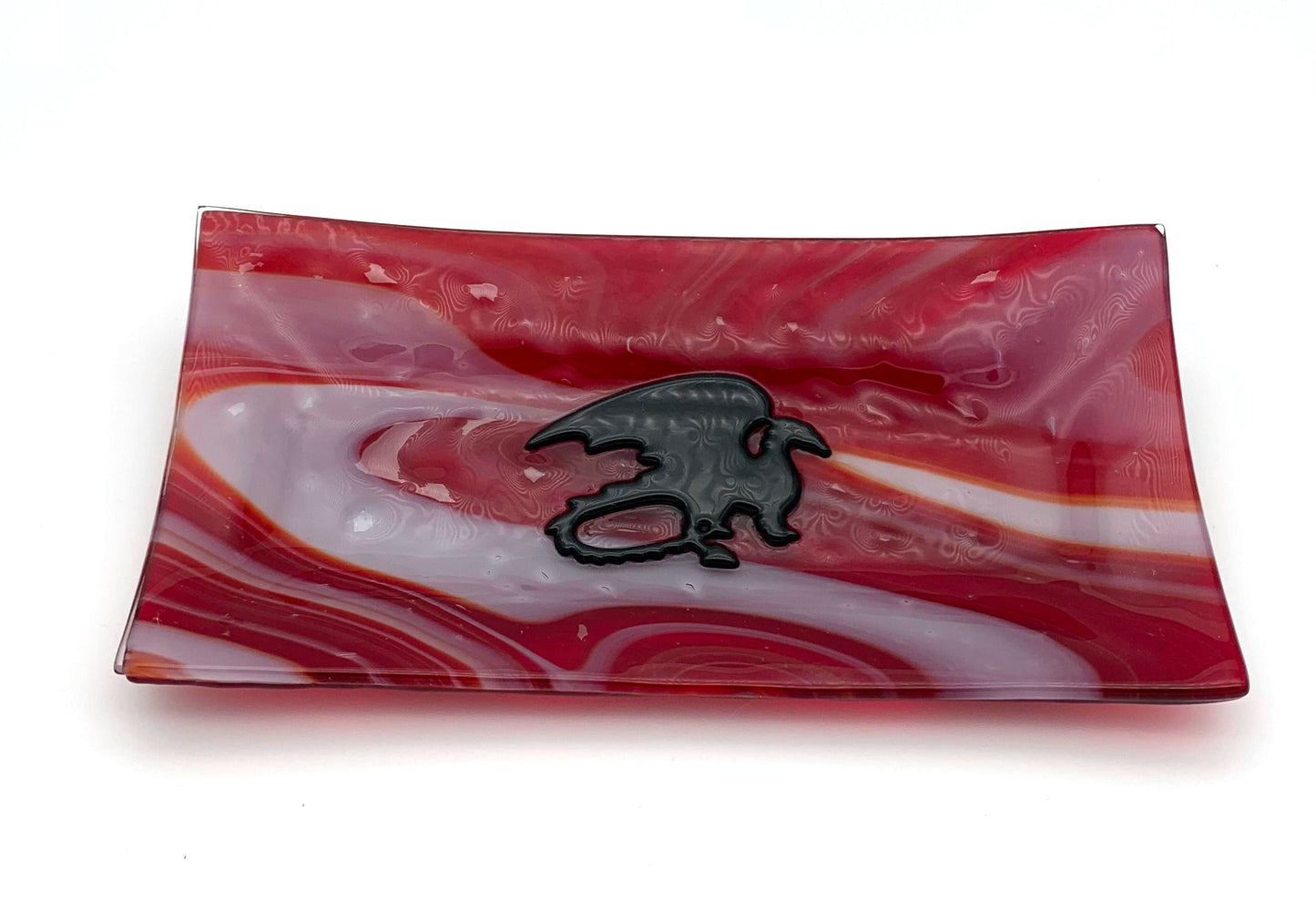 Rectangle Plate Red with Black Dragon