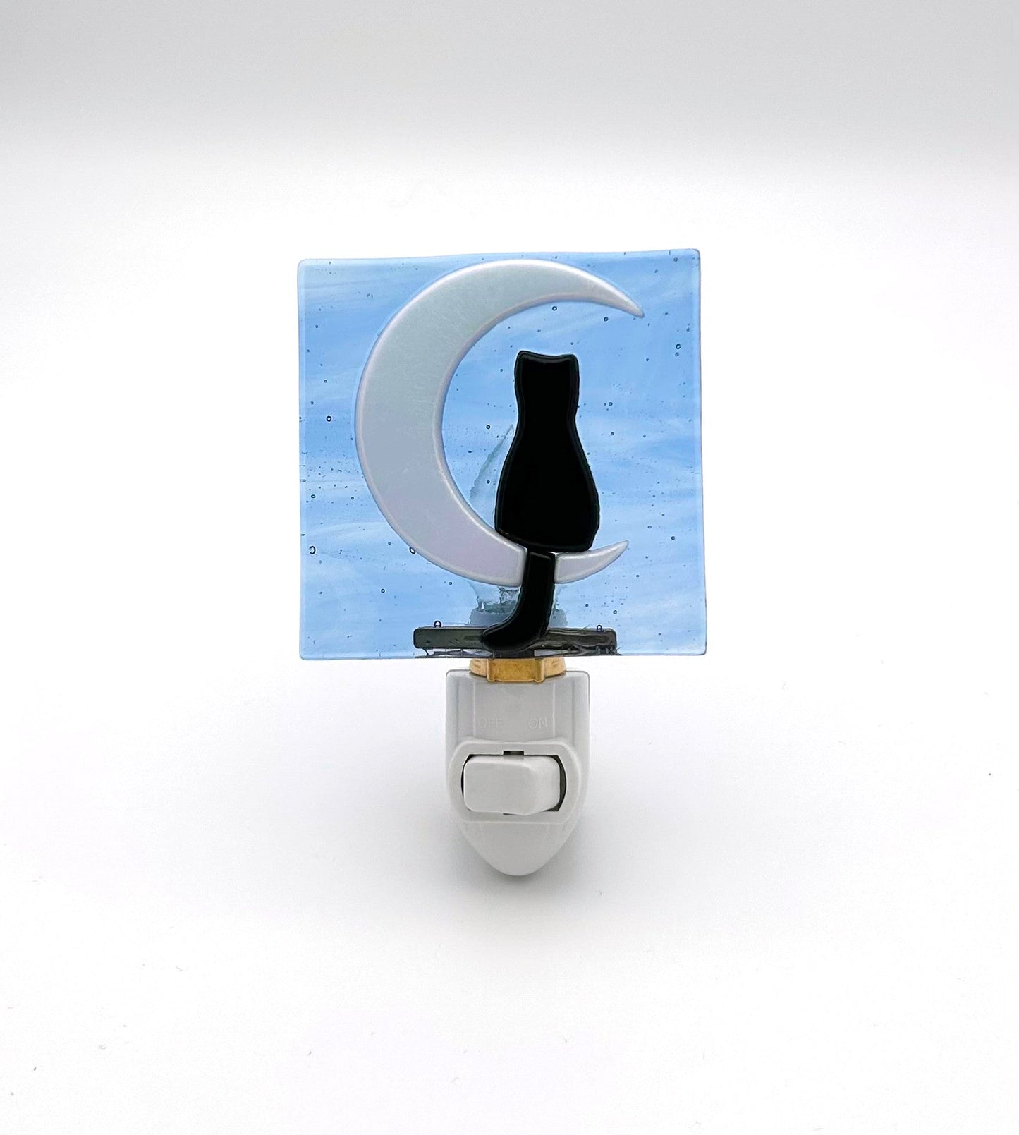 Night Light Medium Blue with Cat on a Moon