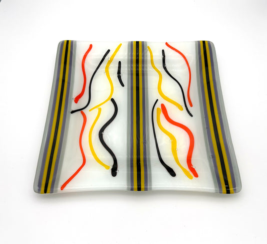 Square Rimmed Dish Large Black Yellow Orange