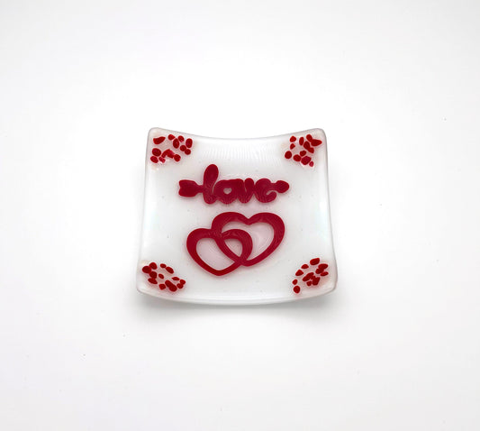 Square Dish White Red Hearts and Love