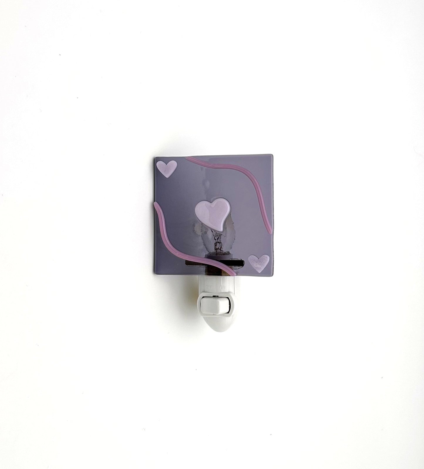 Night Light Medium Three Pink Hearts Purple Trim