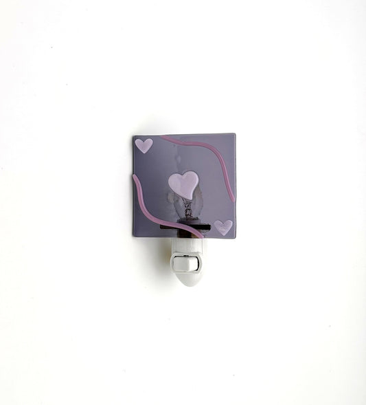 Night Light Medium Three Pink Hearts Purple Trim